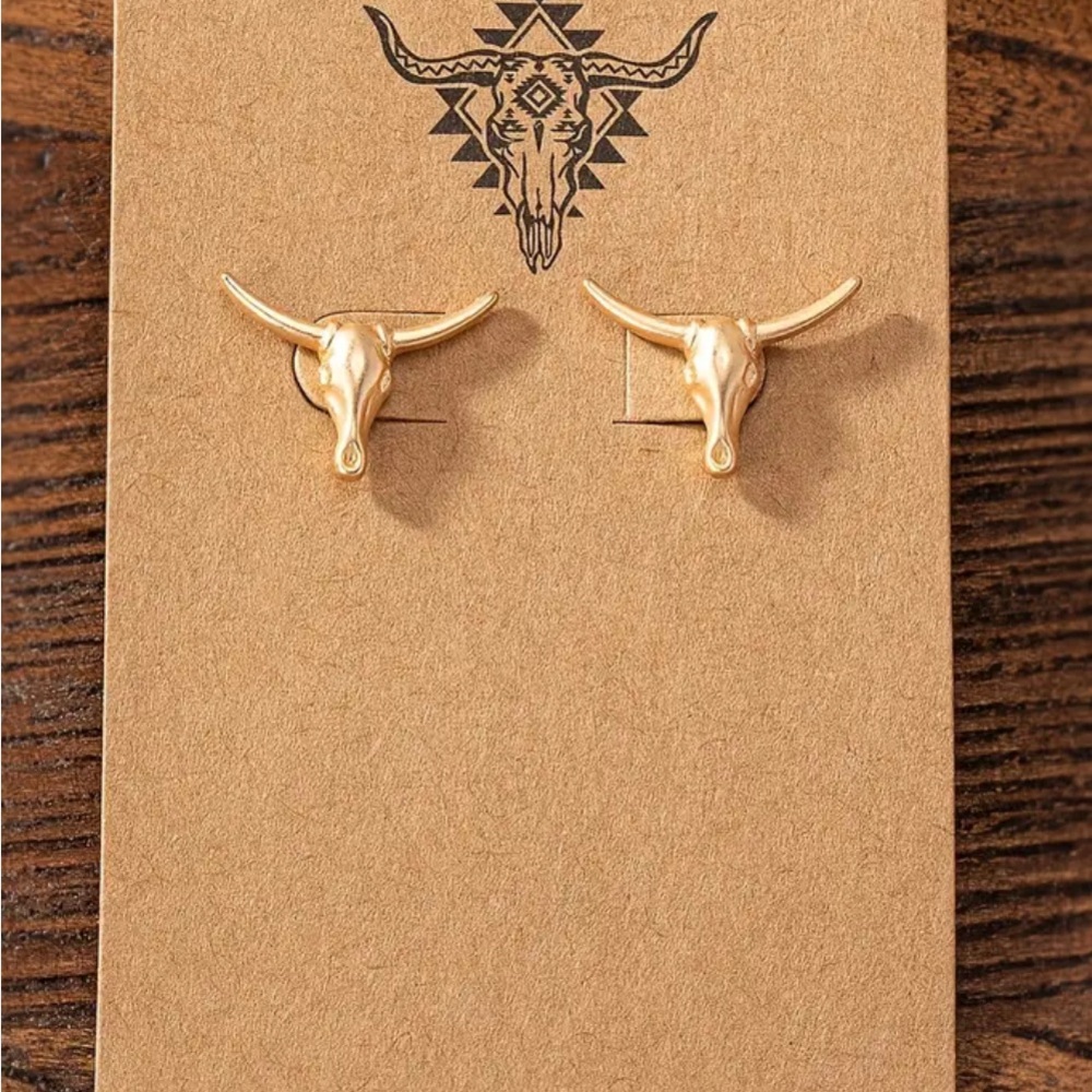 Gold Bull Skull Earrings